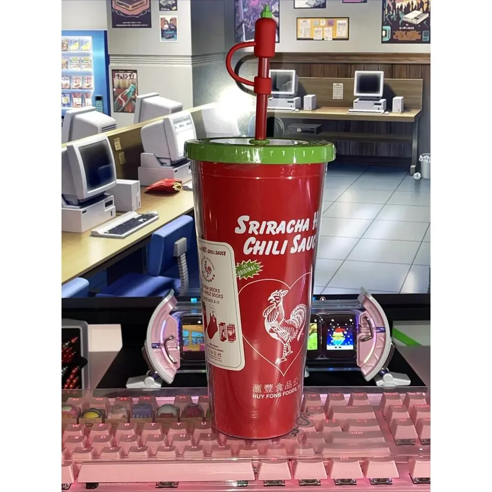 Sriracha Tumbler & 4 Socks Set Straw Crew Ankle Huy Fong Rooster Hot Chili Sauce